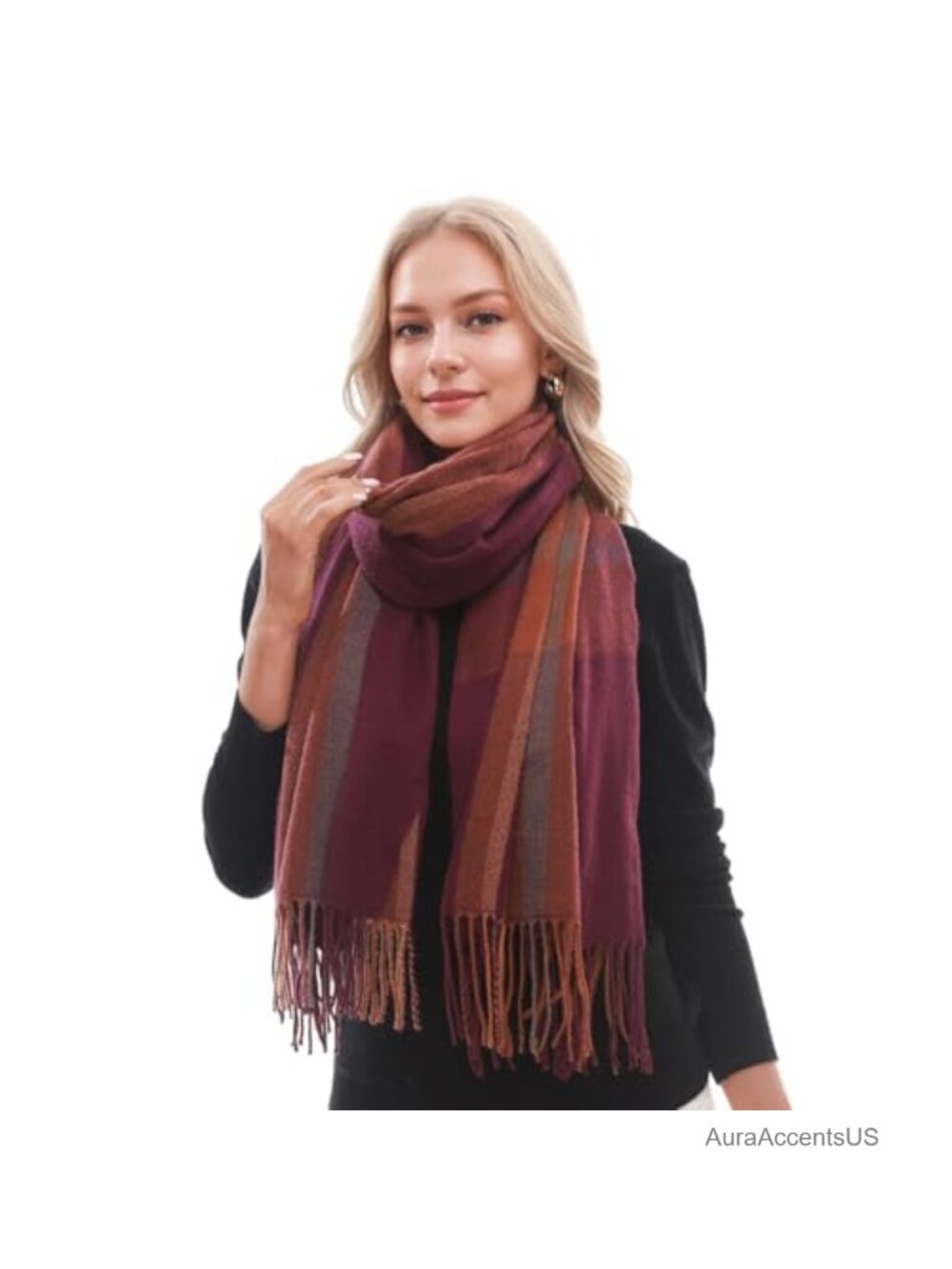 Women's Plaid Pashmina Scarf Wrap Shawl Oversized Winter Warm Fringed Soft